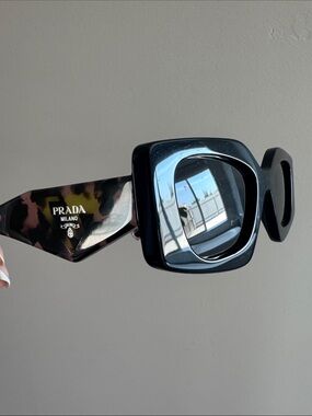 Prada Black Square Frame Sunglasses with Tortoiseshell Arms